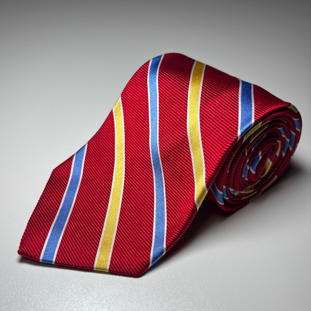 Brooks Brothers Makers Red Striped Silk Repp Necktie Yellow Blue Ribbed Tie